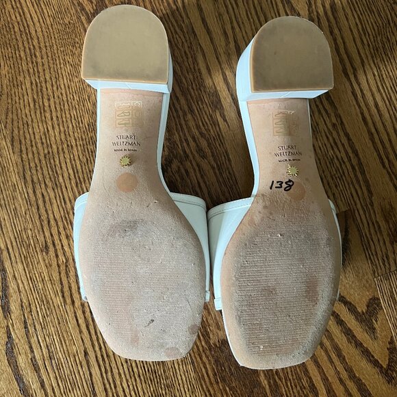 Stuart Weitzman Cayman Block Heel Slides Mule Sandals White Leather 35mm 8.5 - Picture 6 of 6